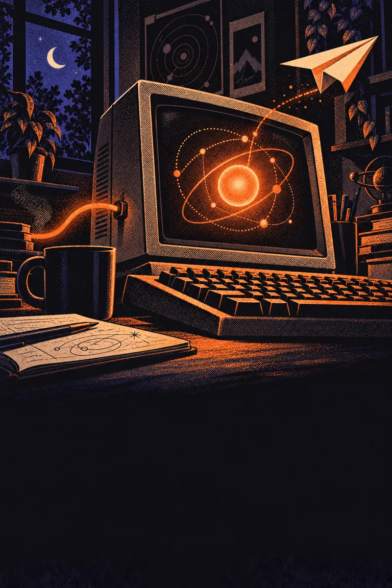 Comic illustration of a glowing terminal and a paper airplane taking flight: the beginning of a new conversation.
